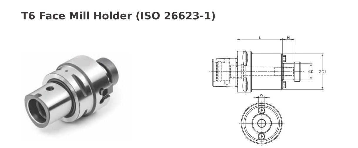 Polygonal Shank T6 FMH1.000'' 2.00'' Face Mill Holder (Balanced to G2.5 25000 RPM) (ISO 26623-1) (Compatible with Capto® Style C6)